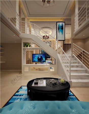 欧式时尚客厅白色楼梯设计图