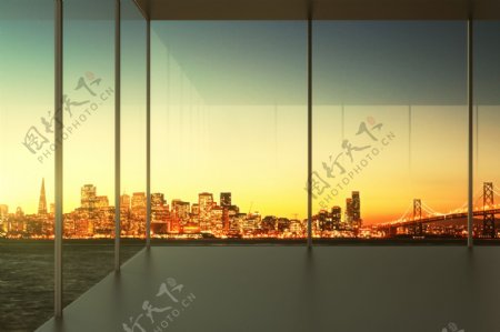 办公室与窗户城市夜景图片