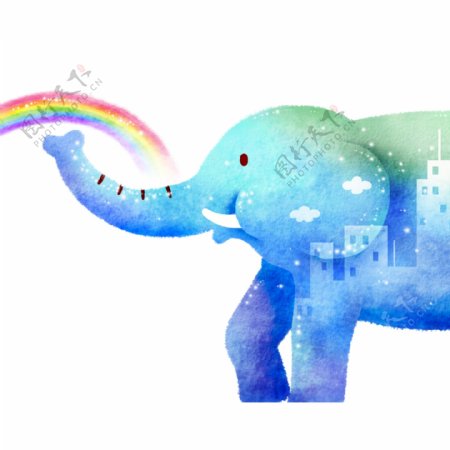 卡通彩色大象彩虹