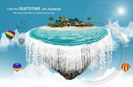 夏季创意海边风景广告PSD素材