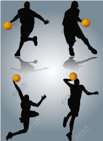 动感篮球运动剪影矢量素材图片