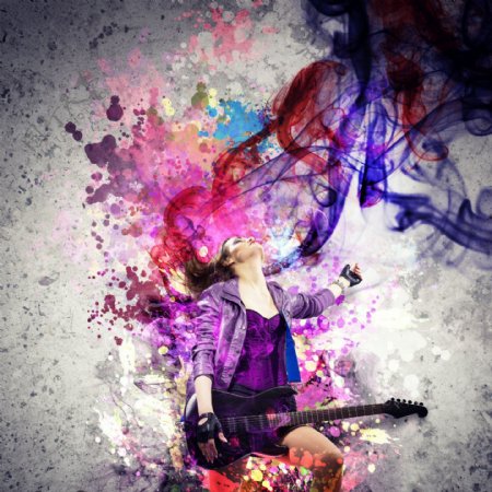 彩色墨迹中的摇滚女孩图片