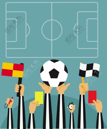 足球概念插图与裁判手中拿着象征自由向量