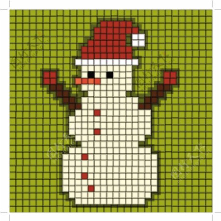 像素化的雪人和圣诞老人的帽子