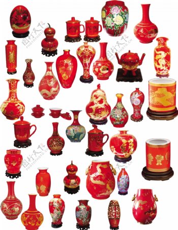 中国红瓷器合辑PSD抠图素材下载