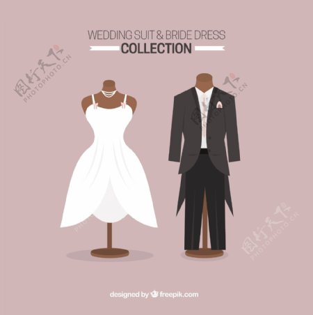 优雅的新娘礼服和时尚的婚纱