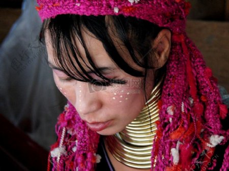 女子女孩泰国缅甸山民俗山部落土著文化服装传统