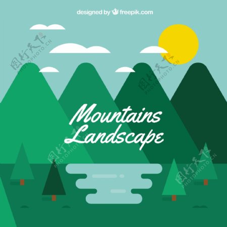 山地景观背景与松木平面设计