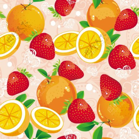 草莓桔子水果图案