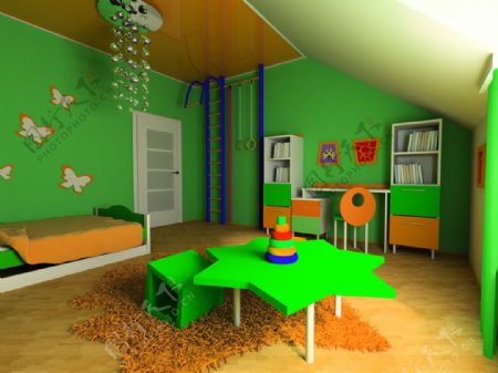 绿色儿童房间装饰图片