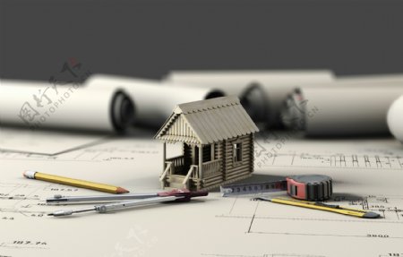 CAD图纸与小木屋图片