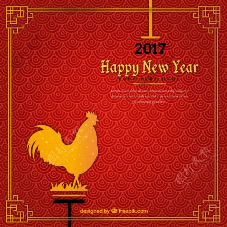 红色新年2017背景金公鸡