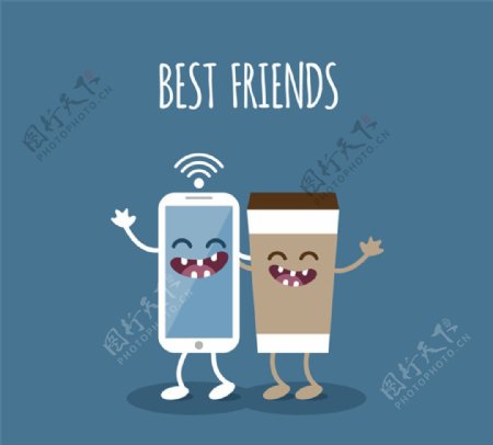 大笑的手机和咖啡矢量图