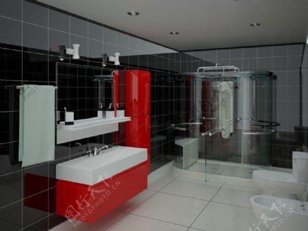 红白黑卫生间效果图图片