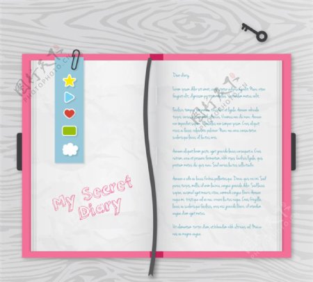 敞开的粉色日记本矢量素材