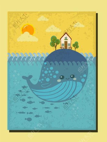 海洋鲸鱼绘图插画