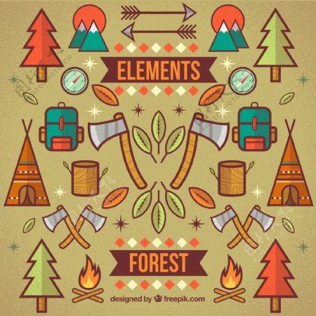 创意森林露营元素插画矢量素材