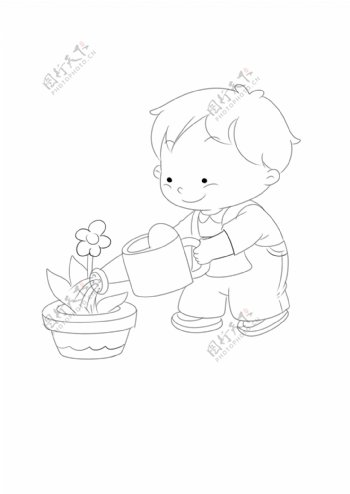 浇花的小男孩卡通