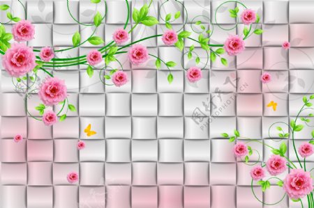花卉立方块背景墙