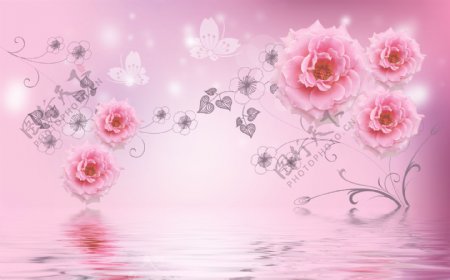 粉色背景花卉装饰