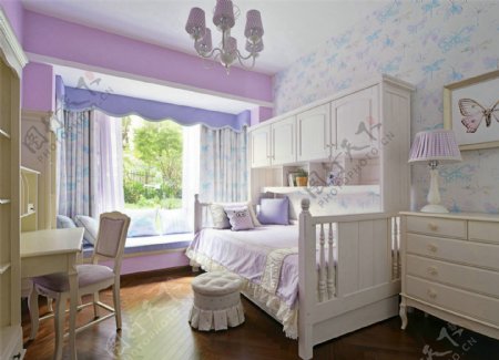 现代紫色系卧室装修效果图