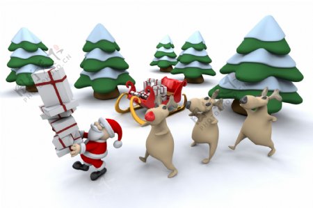3D圣诞老人与麋鹿