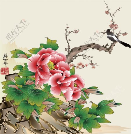 牡丹花卉背景墙