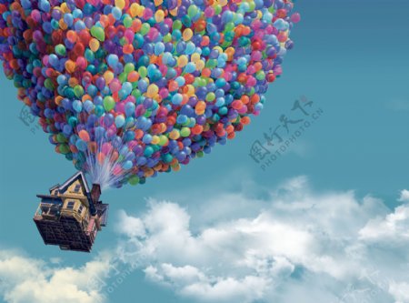 气球飞屋装饰背景