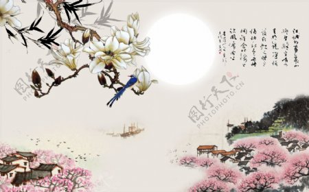 中式花卉背景墙