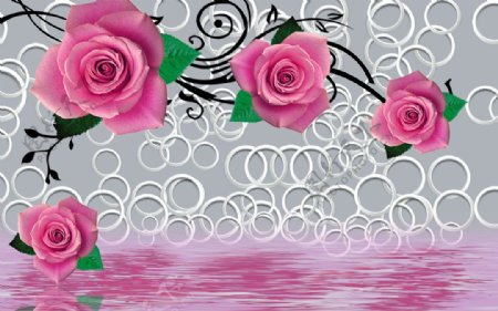 3D圆圈玫瑰背景墙