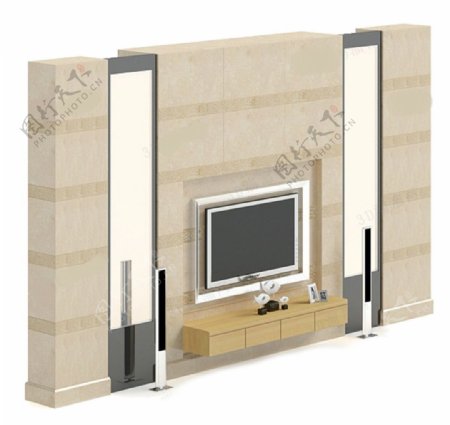 电视墙模型模板下载图家具组合方max2008电视DVD
