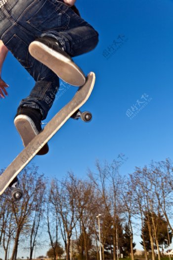 跳跃起来的滑板男孩图片