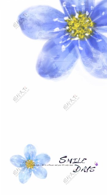 蓝色花朵水彩图案PSD素材
