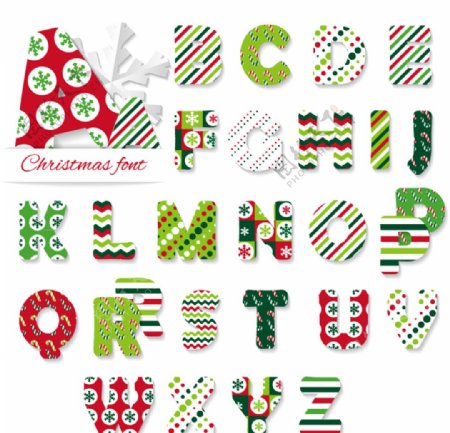 26个创意圣诞节字母矢量图