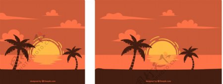 日落时棕榈树的景观背景