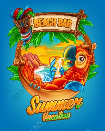 夏季海滩酒吧背景矢量素材下载