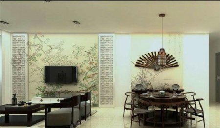 新中式家居客厅餐厅装修效果图