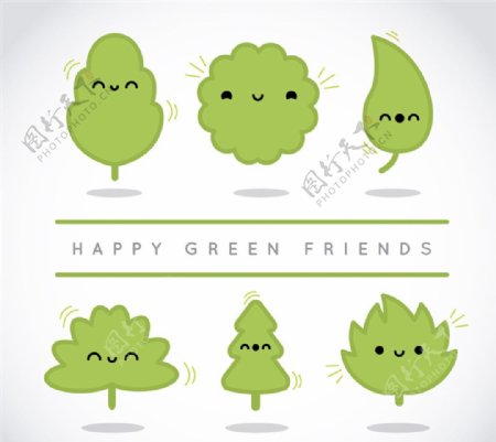 可爱卡通绿色树叶矢量素材