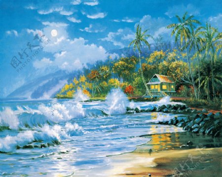 美丽海岸风景油画