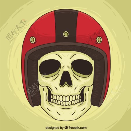 头骨背景与红色头盔