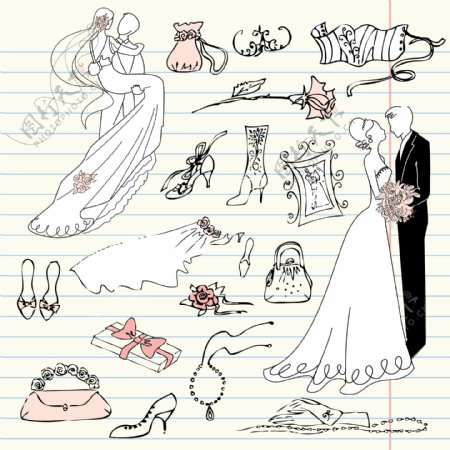 婚礼的可爱迷人的涂鸦