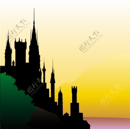 古城堡的轮廓背景海报图