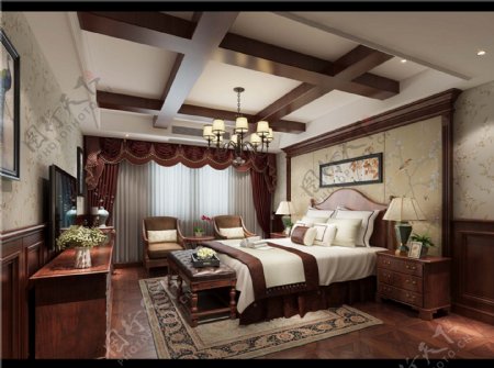 欧式时尚卧室大床吊顶设计图