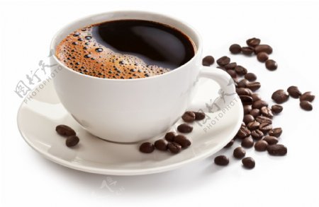 热咖啡与咖啡豆图片