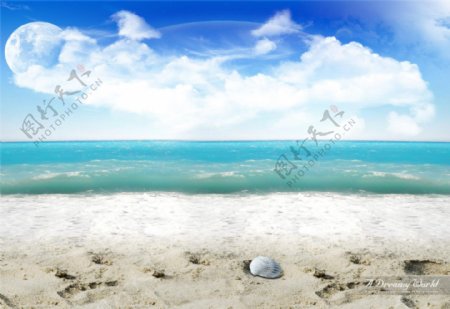 蓝天白云沙滩碧海风景图片