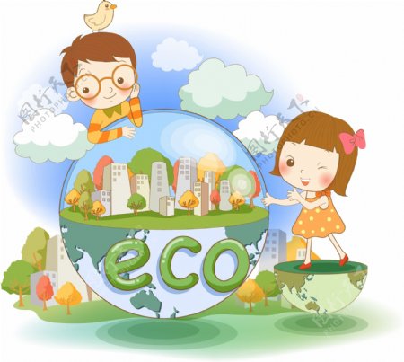 卡通人物环保地球素材设计
