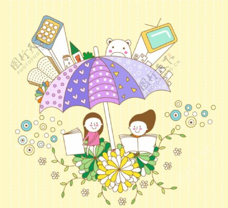 卡通建筑雨伞儿童