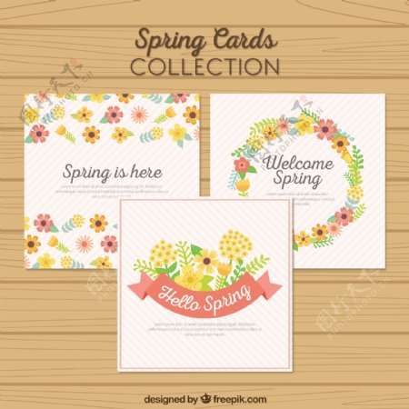 3款春季花卉卡片矢量素材