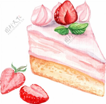 矢量水彩手绘草莓蛋糕