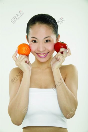 健康美女与蔬菜水果图片